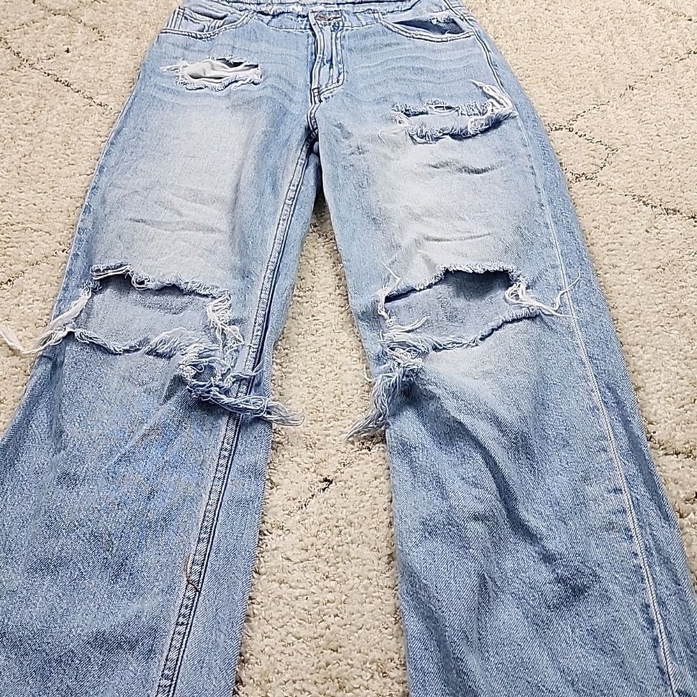 S.O.N.G. 90s Boyfriend Jeans Womens 3/26 Blue Distressed High Rise Streetwear